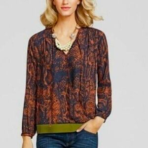 CABI Multicolor Orange Blue Snake Print Blouse